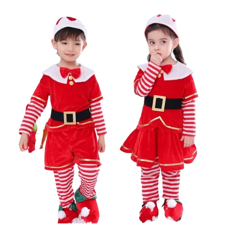 Costume de Noël pour filles et garçons, vêtements de cosplay du père Noël pour enfants, robe de fête du nouvel an, tenue de performance de Noël imbibée