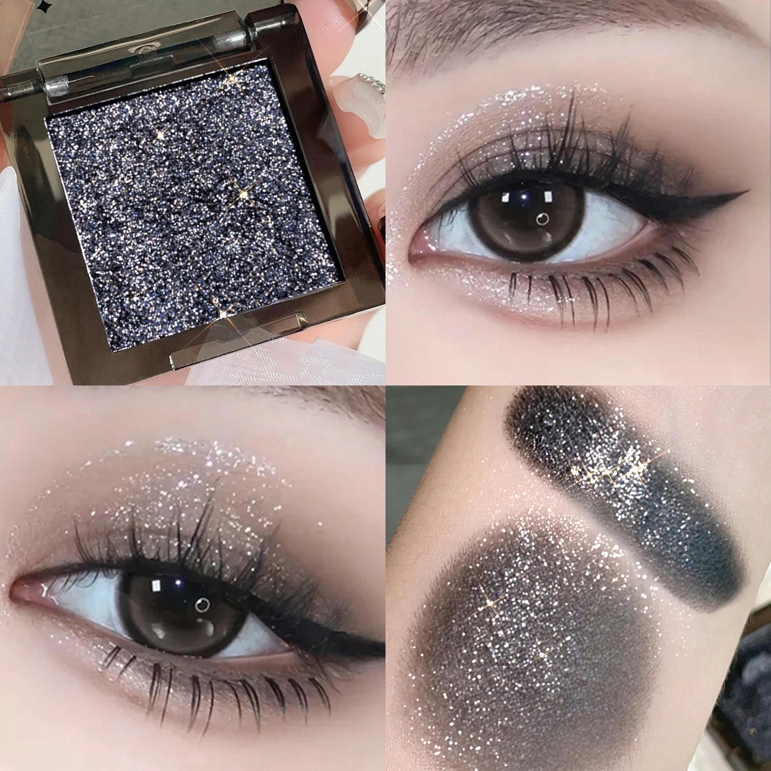 HISYI Dark Magic Monochrome Eye Shadow Pearlescent Matte Sequin Glitter Powder Eye Makeup Brightening Natural Makeup