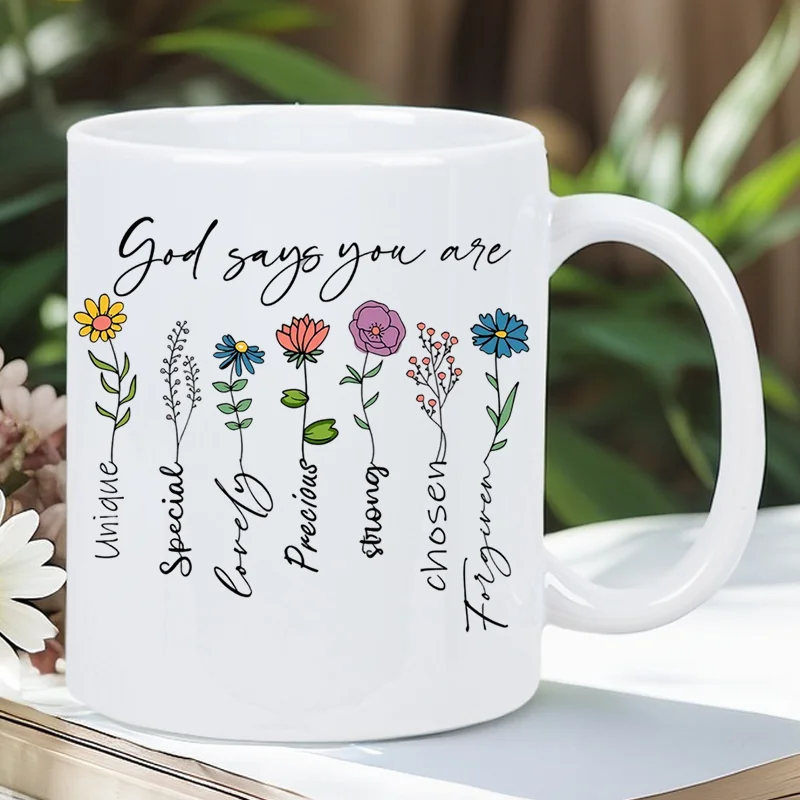 

Керамическая кофейная кружка God Says You Are», 11 унций — вдохновляющий цветочный дизайн с позитивными подтверждениями, многоразовая и только для ручной стирки —