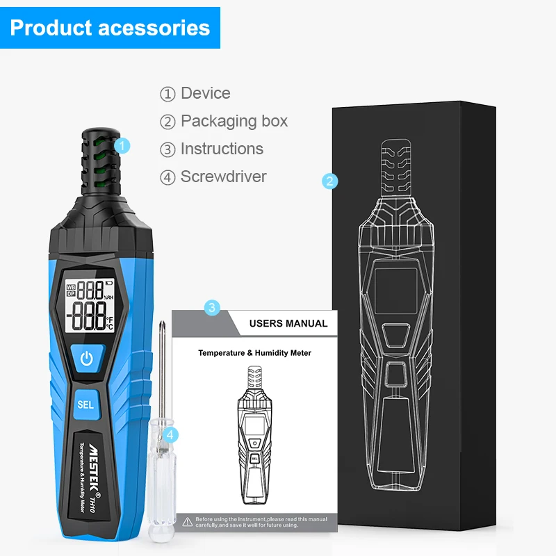 Mestek TH10 Digital Temperature & Humidity Meter Multifunctional LCD Fruit Wheat Crops Humidity Tester