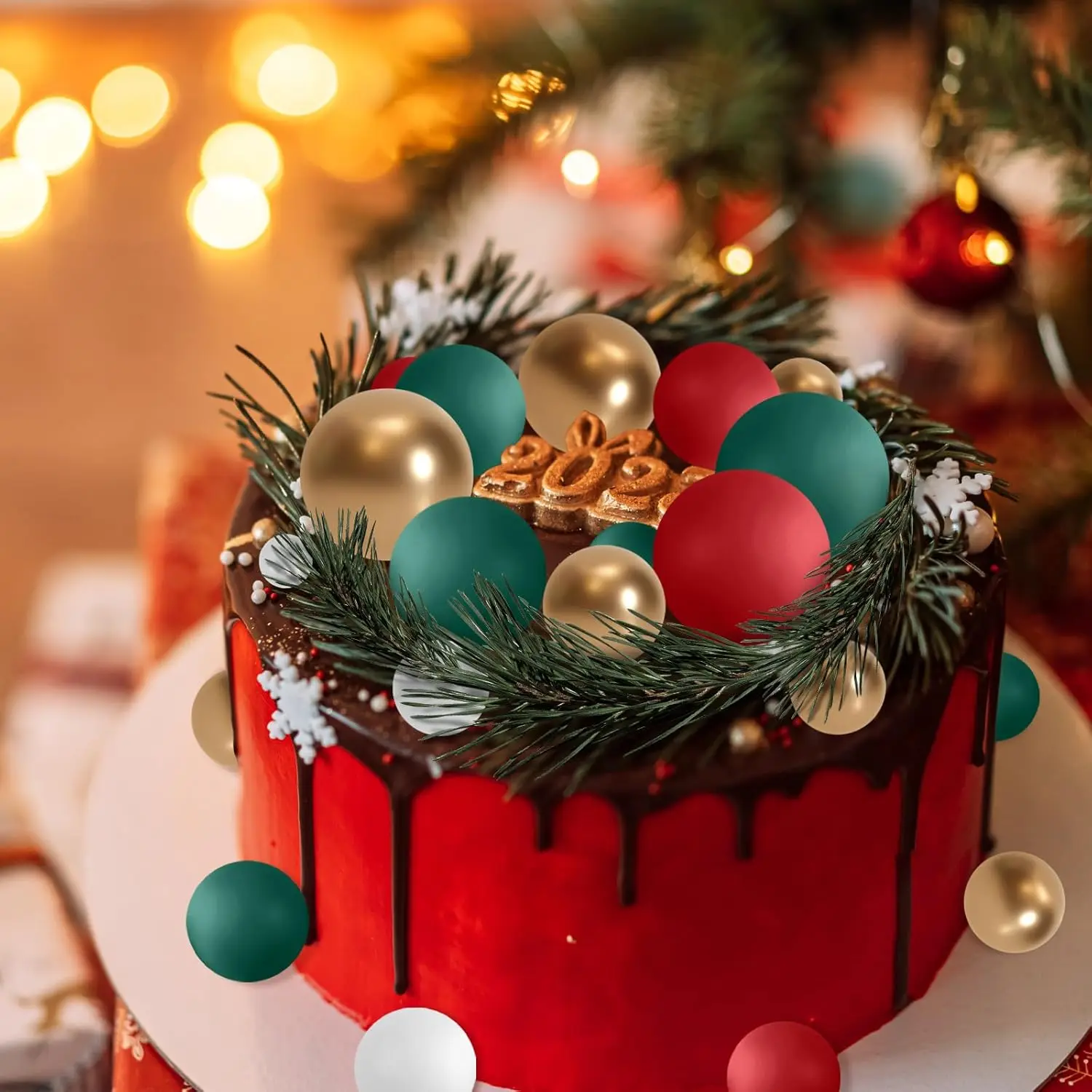 32 Stück Weihnachtskugel-Kuchenaufsatz, Dekorationen, Schaumstoffkugeln, Kuchenaufsatz, Kugeln, Kuchendekorationen für Hochzeit, Party, Geburtstag – Detail 5