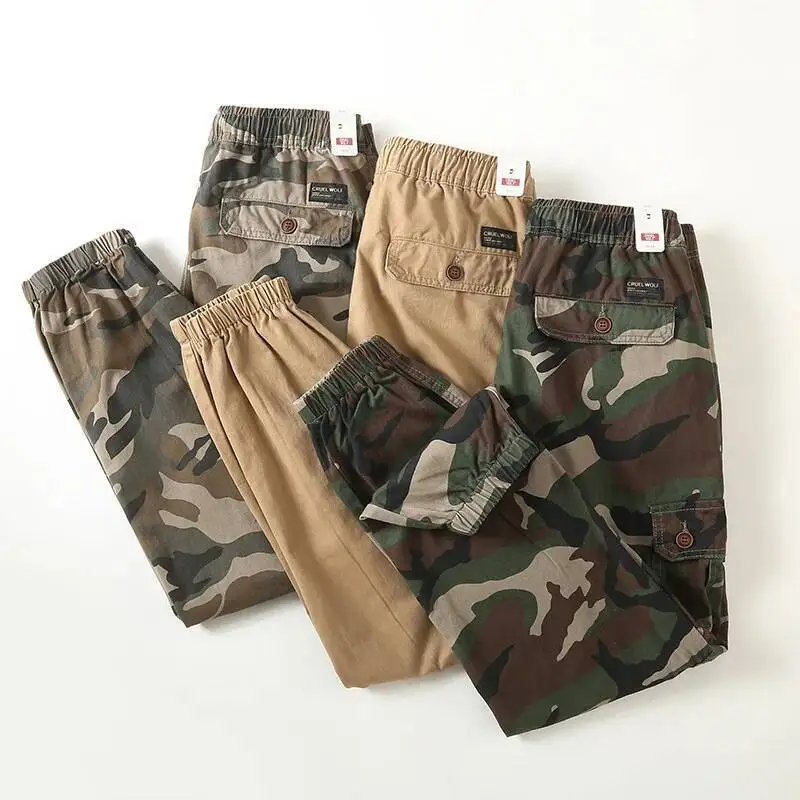 

Мужские камуфляжные брюки-карго для бега, тактические военные армейские брюки с несколькими карманами, эластичные манжеты на щиколотке, повседневные брюки для походов на открытом воздухе