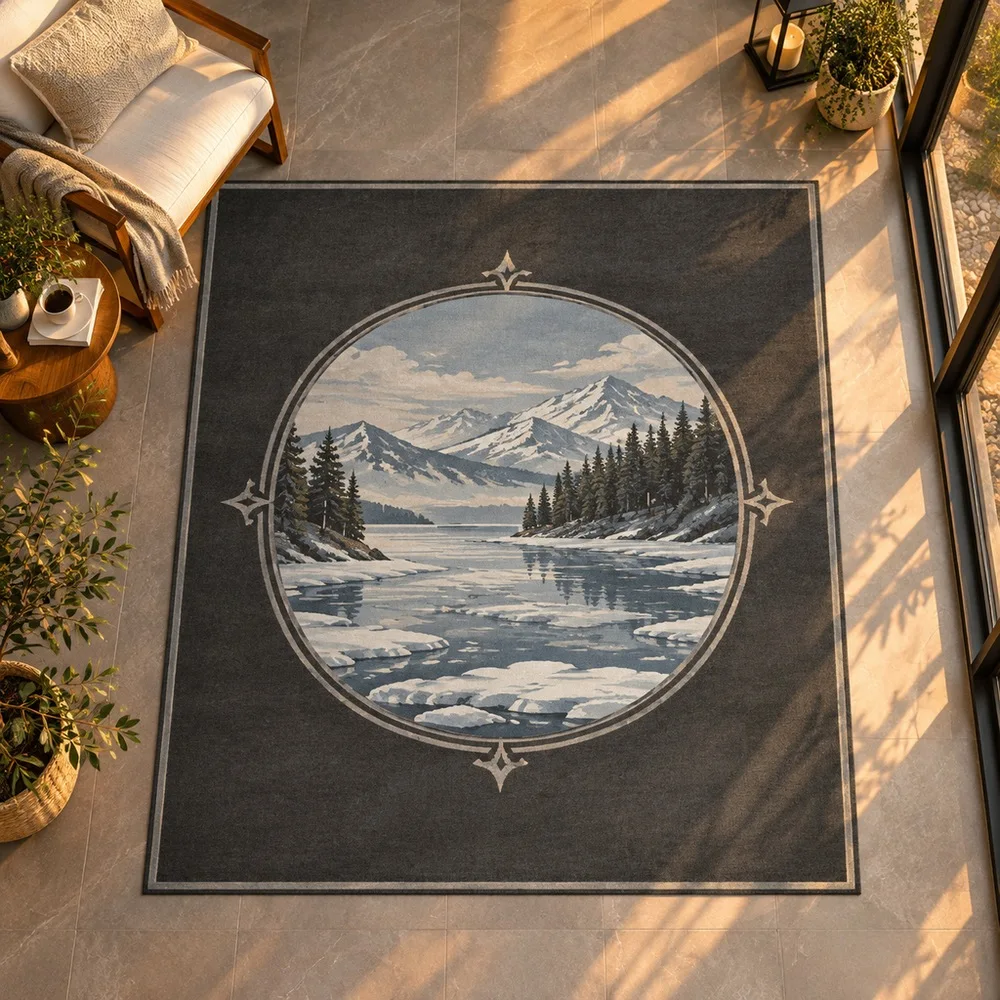 VIKAMA Area Rug Charcoal Grey Frozen Lake Shore Machine Washable Laundry Room Staircase Master Bedroom Kitchen Modern Home Decor
