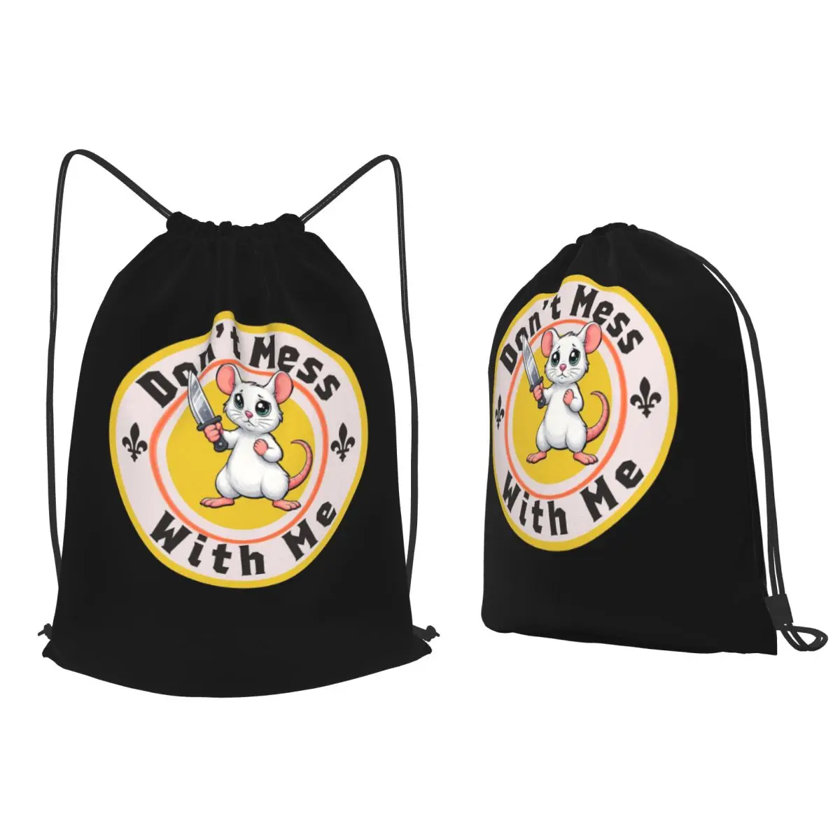 White Mouse Don't Mess With Me Backpacks Fashion Drawstring Bundle Pocket Sports Bag Book Bags for Man Woman Students