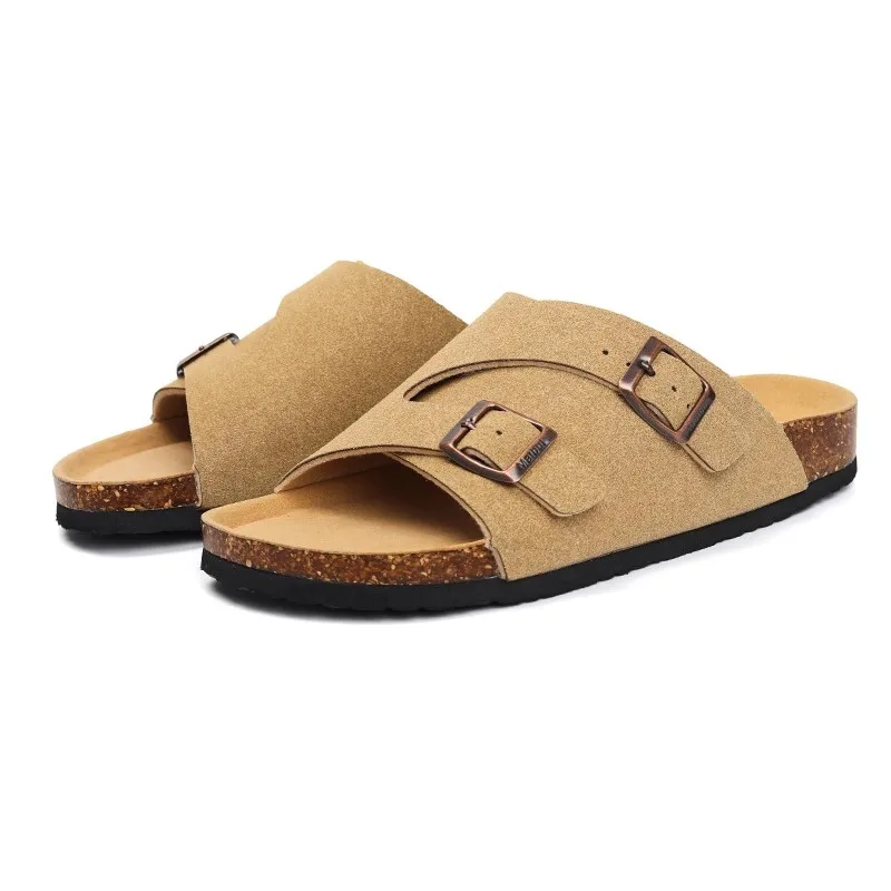 

Unisex Cork Slippers Shoes Woman/Man Nubuck Clogs Sandals Summer Beach Slippers Home Casual Slides Femme Belt Buckle Sandalias