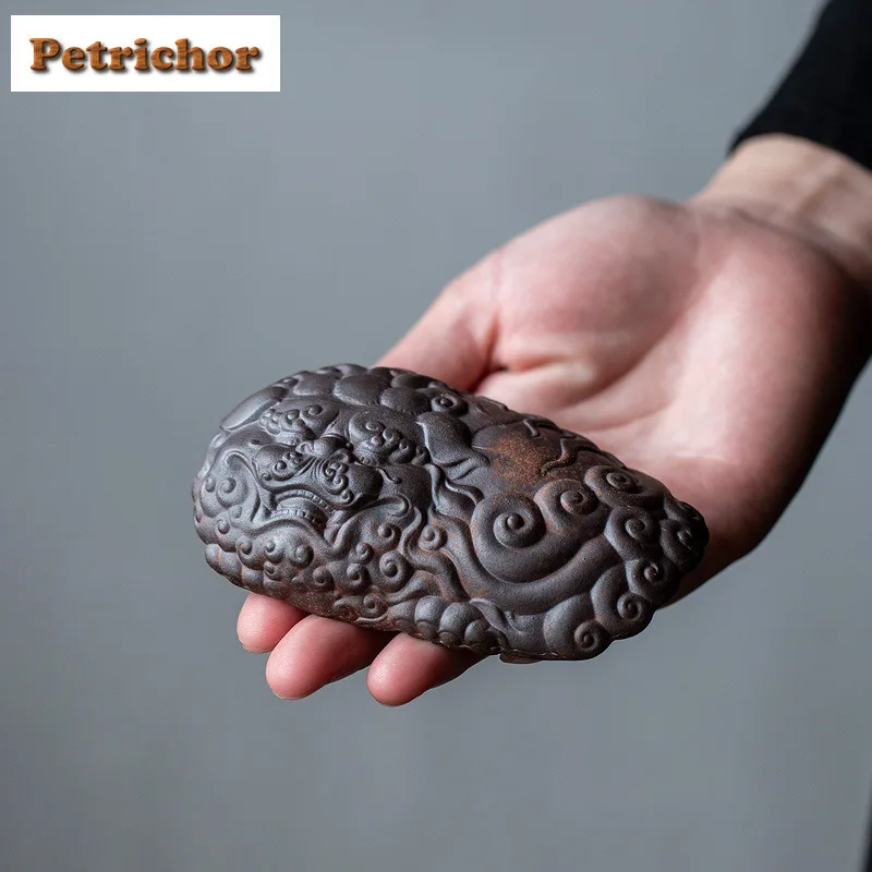 Old Rock Mud Wind Tang Lion Tea Scoop Japanese Chahe Shovel Household Appreciation Ladle Tieguanyin Tea Ceremony Craft Supplies