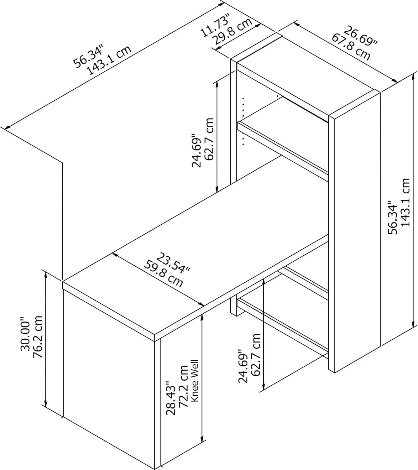 キャシーエコー用オフィス本棚、56w、デスク用