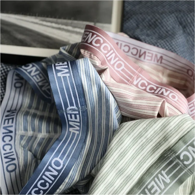 Youth Pure Cotton Striped Boxer Shorts for Men Breathability Sports Bottom Panties U Convex Pouch Underwear Boys Sexy Underpants