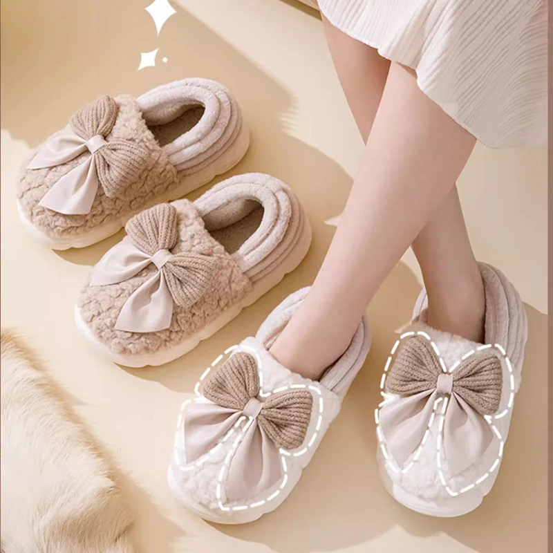 2023 Winter Warm Home Fur Slippers Women Luxury Faux Suede Plush Couple Cotton Shoes Indoor Bedroom Flat Heels Fluffy Slippers