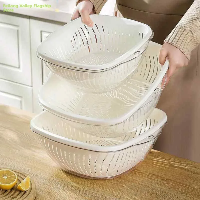 

Large Double Layer Kitchen Sink Drain Basket Food Grade Plastic Fruit Dish for Living Room Home Decorative Accessories