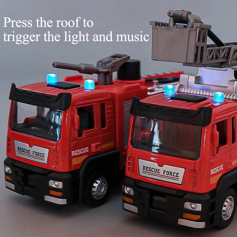 Water Spray Fire Truck Toy Simulation Alloy Sound and Light Ladder Rescue Fire Truck Car Model Children\'s Toys Birthday Gift