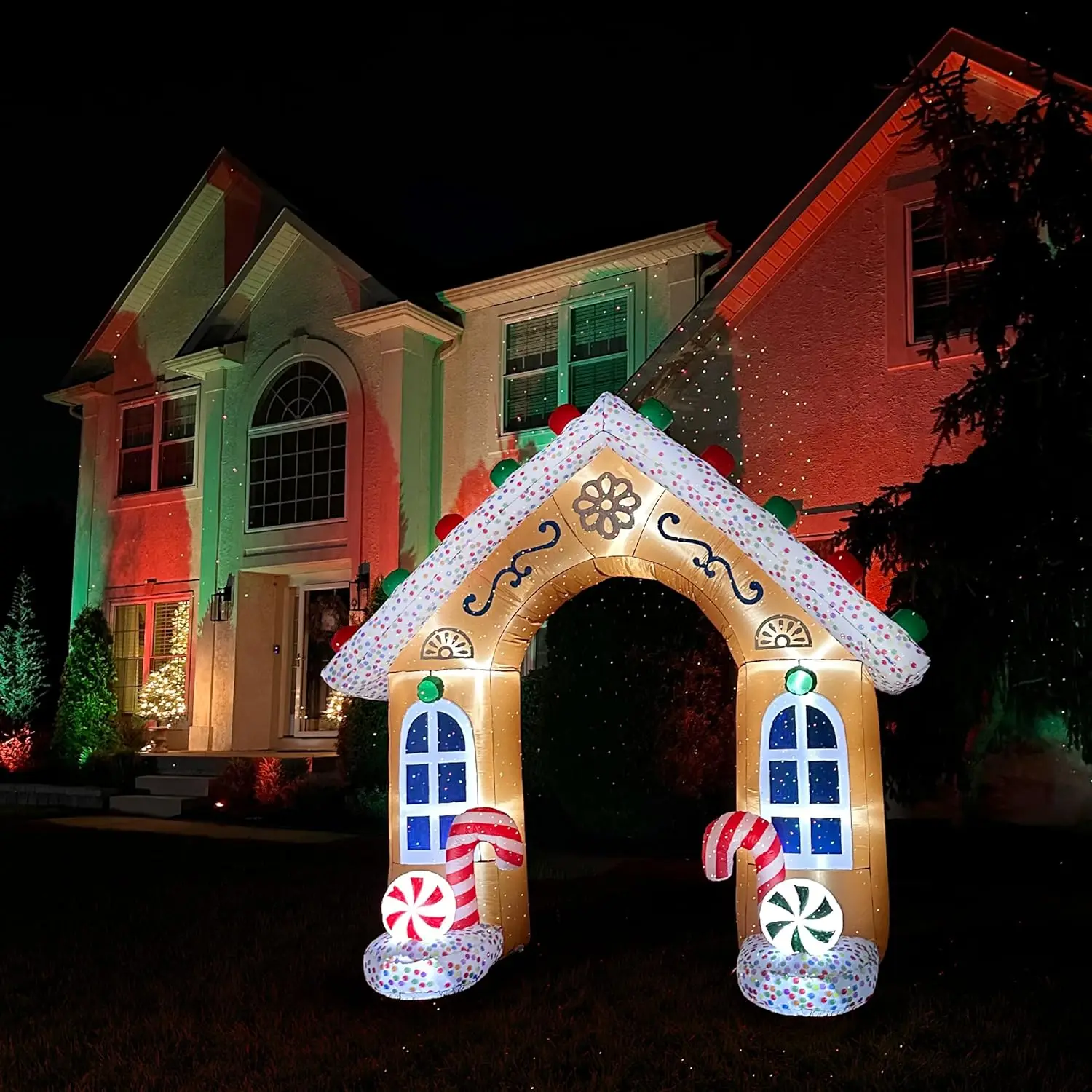 Maison gonflable de pain d'épice de noël avec lumières LED, arc de bonbons gonflable pour cour extérieure, décoration de fête de vacances sur pelouse