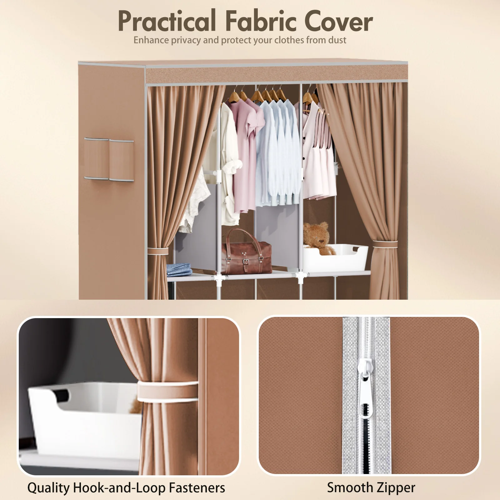 Portable Closet 51-Inch Dustproof Wardrobe Organizer Multi-laye Home Storage Rack Clothes Bedroom Shoe Quick and Easy to Assembl image 4