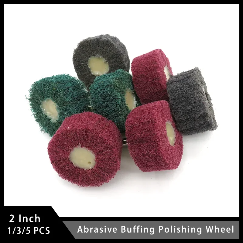 2 Inch Abrasive Buffing Polishing Wheel 1/3/5 Pcs Red/Green/Gry with 6mm Pole for Polishing and Cleaning Car Furniture Metal