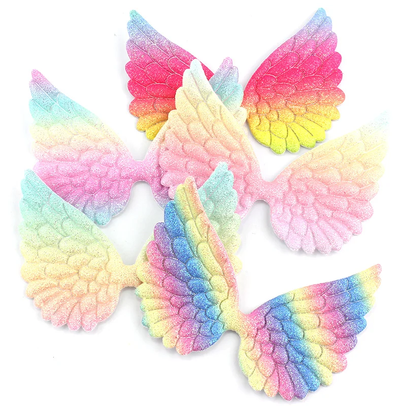 20Pcs 6.5*8.5cm Glitters Rainbow Angel Wings Appliques For DIY Kids Headwear Hairpin Crafts Decoration Clothing Accessories