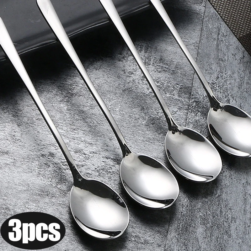 Stainless Steel Spoon Tableware Kitchen Cooking Utensil Tools Sliver Long Handle Soup Teaspoon Catering Cooking Coffee Scpoons