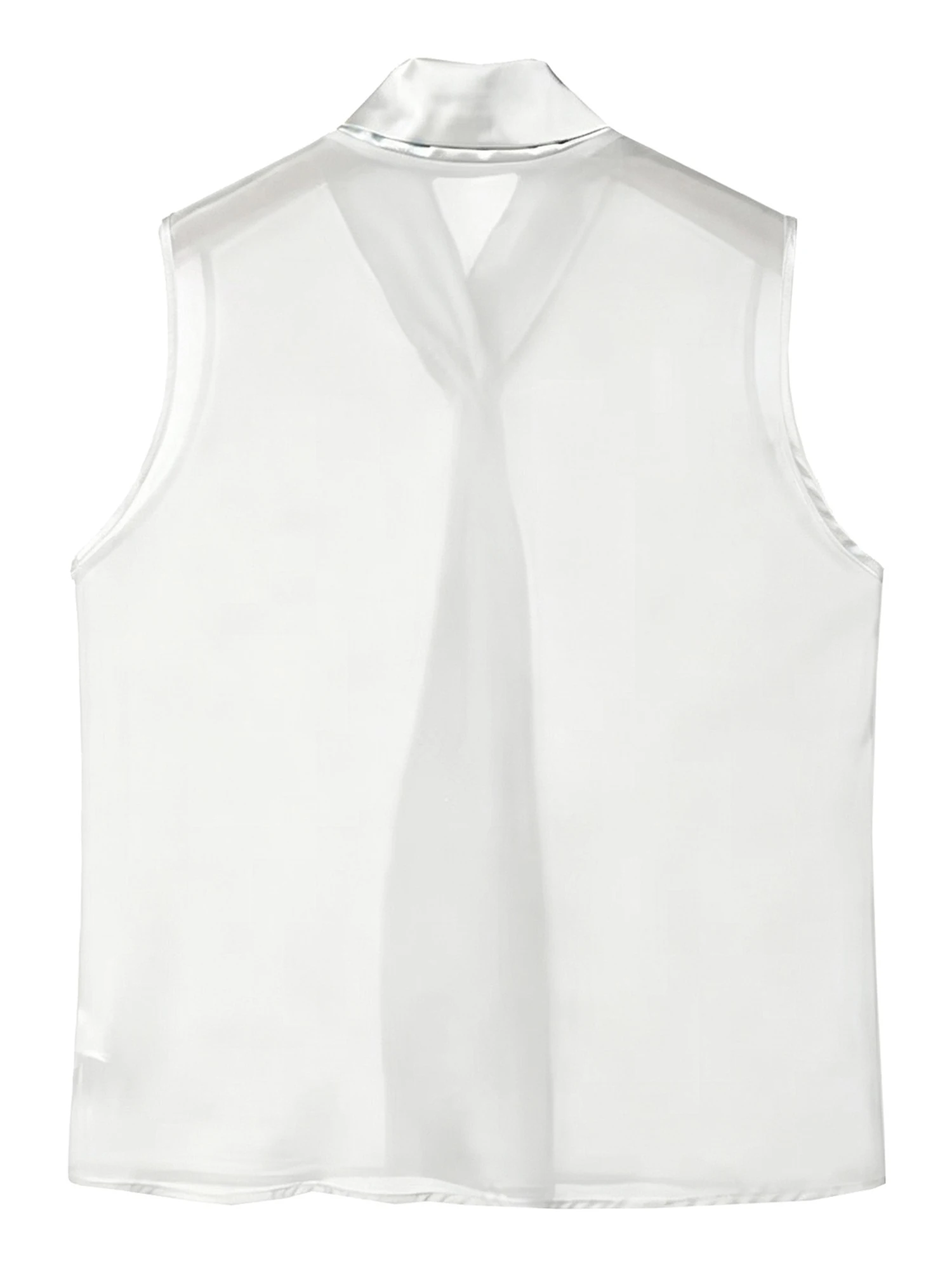Men Sheer Mesh Tank Top Shirt Satin Tie Neck Sleeveless See Through Vest Singlet T-shirt Clubwear for Showing Muscle