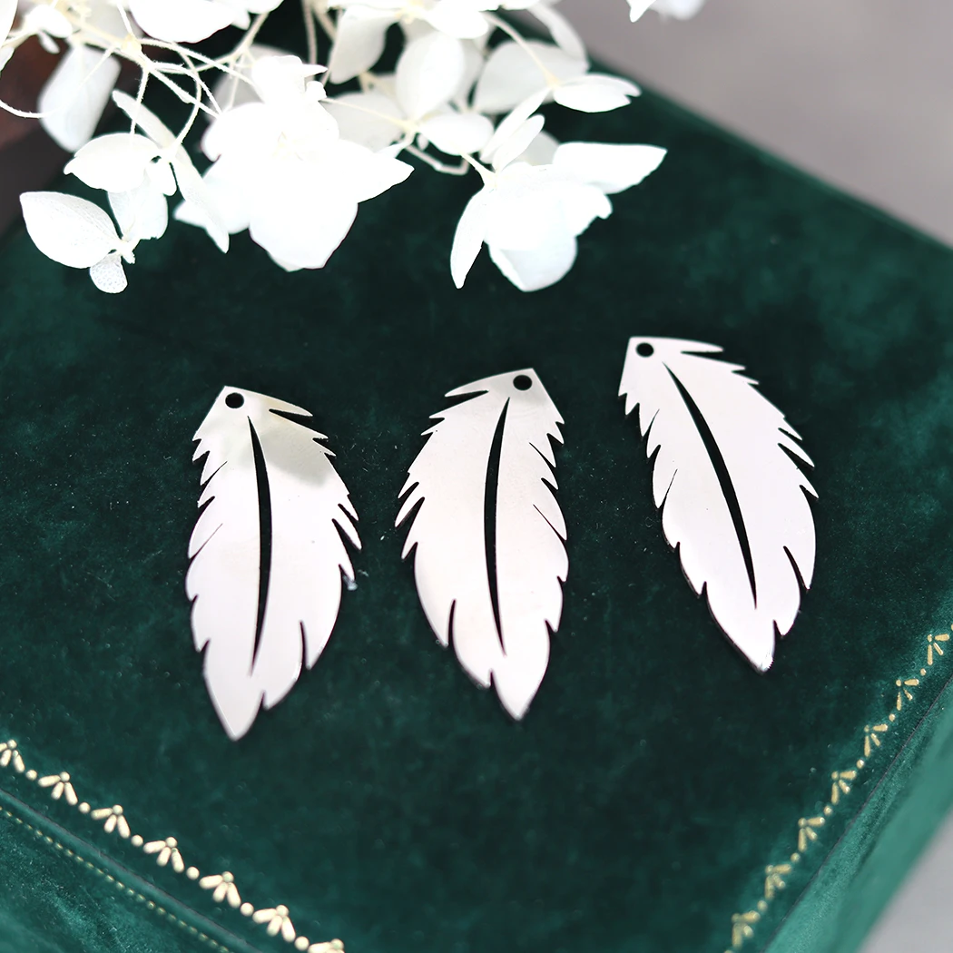 3pcs New Trendy Feather Leaf Charms Stainless Steel Pendant Fit Bracelets Earrings Women Jewelry Making Craft diy Accessories