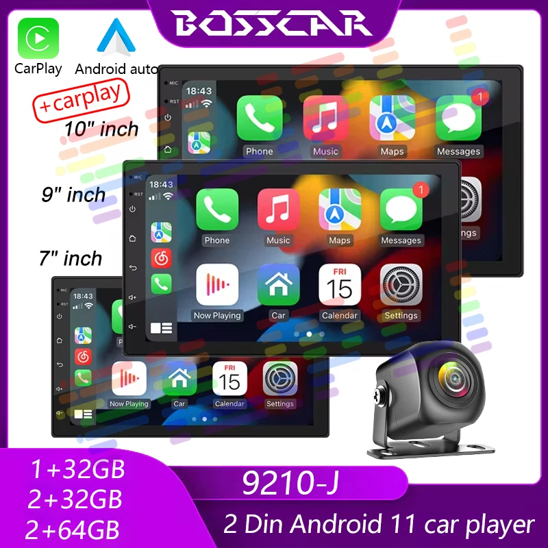 

BOSSCAR 4core 2 Din Car Radio Androidauto Carplay Android 11 4G GPS Car Audio 7"/9"/10" WIFI BT IPS Automotive Multimedia Player
