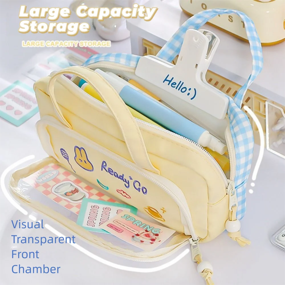 Creative Cartoon Pencil Case Portable Embroidery Pen Organizer Pouch Multi-layer Double Sided Pattern Multi-layer Stationery Bag