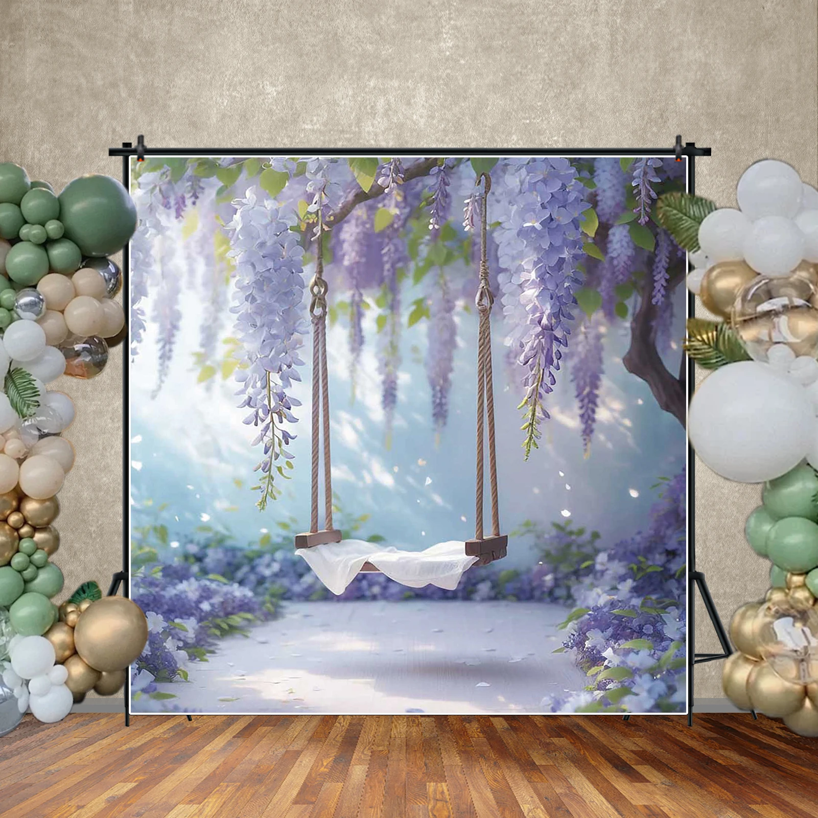 MOON.QG Newborn Baby 1St Birthday Decoration Backdrop Photography Swing Feather Flower Photo Background Party Supplies Portrait