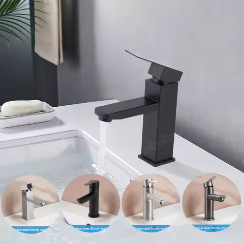 Basin Sink Faucet Bathroom Kitchen Washbasin Faucet Deck Mounted Hot Cold Water Tap Premium Stainless Steel Brushed Material