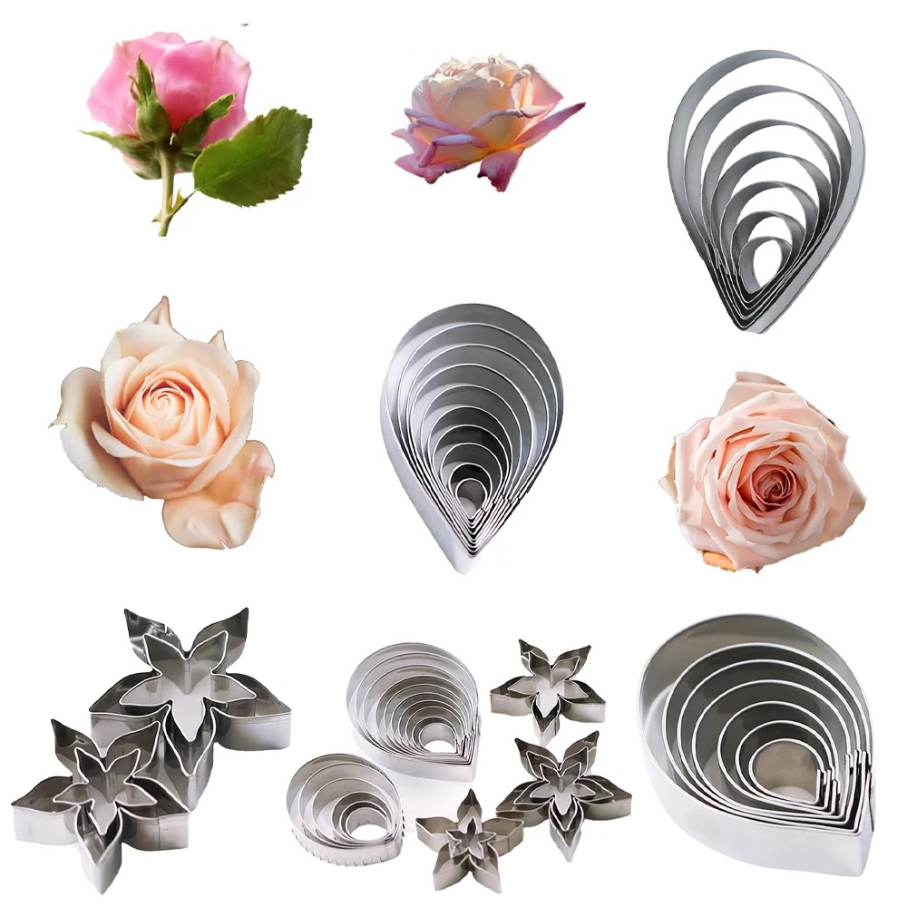 Multi Pattern Rose Fondant Flower Stainless Steel Cutters For Rose Petal,Leaf,Calyx DIY Handicraft Flower For Cake Decor