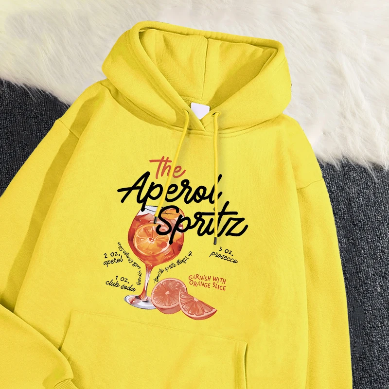 Winter Womans Hoodie The Aperol Spritz Retro Cocktail Printing Sweatshirt Loose Pocket Warm Fleece Pullover Kawaii Sportswear