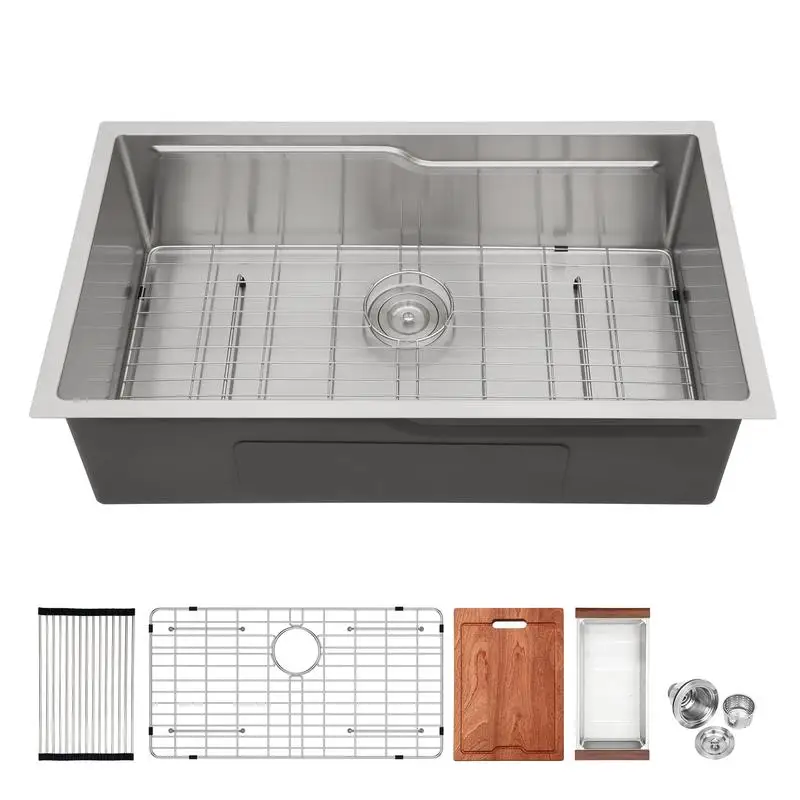 

33" Undermount Kitchen Sink - 33x19 Inch Single Bowl 16 Gauge Stainless Steel Workstation Sink for Efficient Kitchen Use