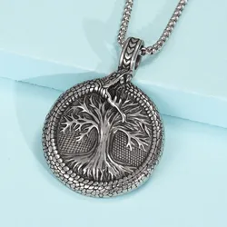 Vintage Viking Compass Tree of Life Pendant Charm Men's Necklace Christmas Gift Valentine's Day Gift Amulet Jewelry Accessories