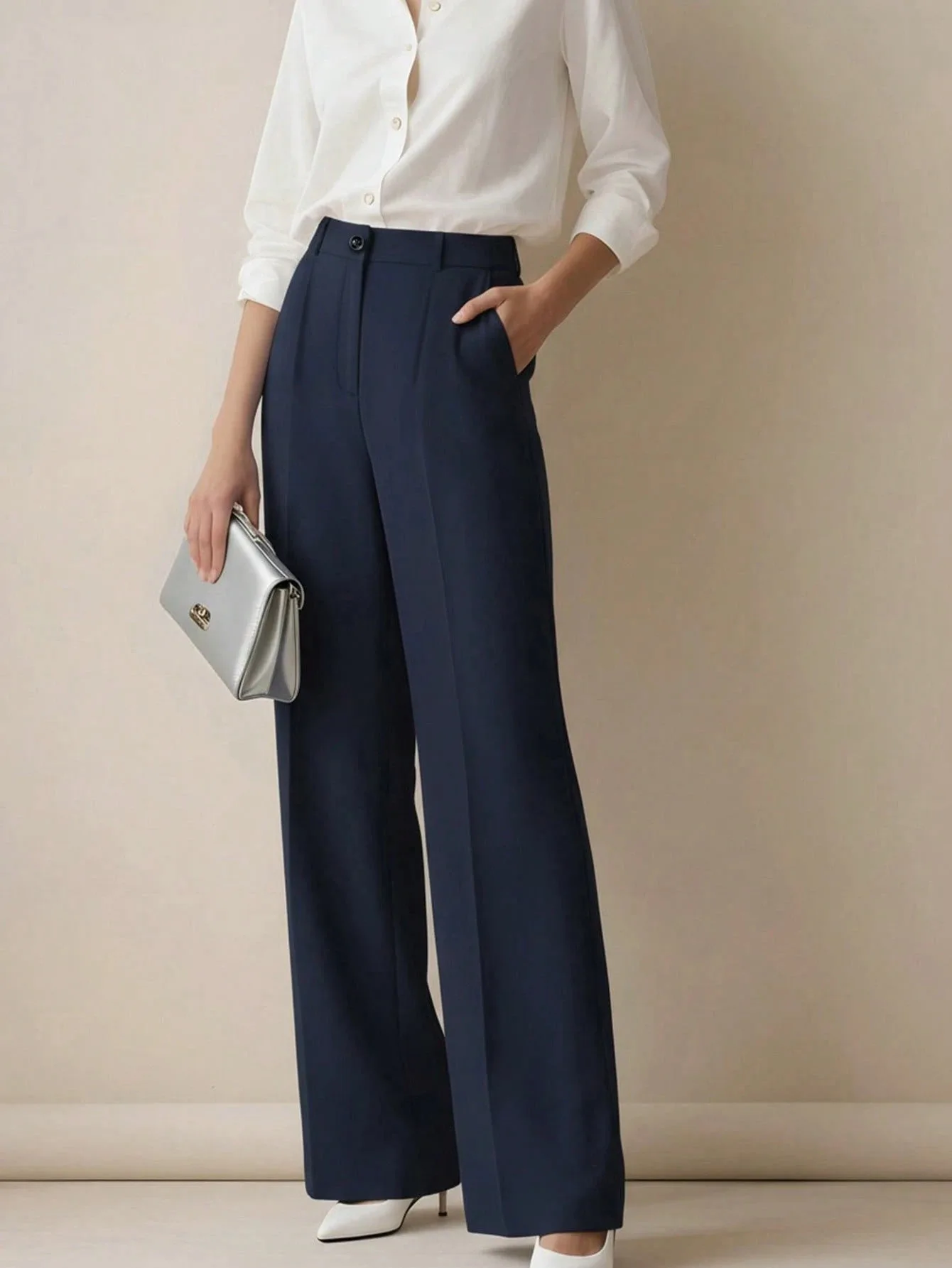 New Elegant Fashionable Casual Women's High-waisted  Draped Straight-cut Pocket Slimming Versatile Simple Solid Women Chic Pants - view 5