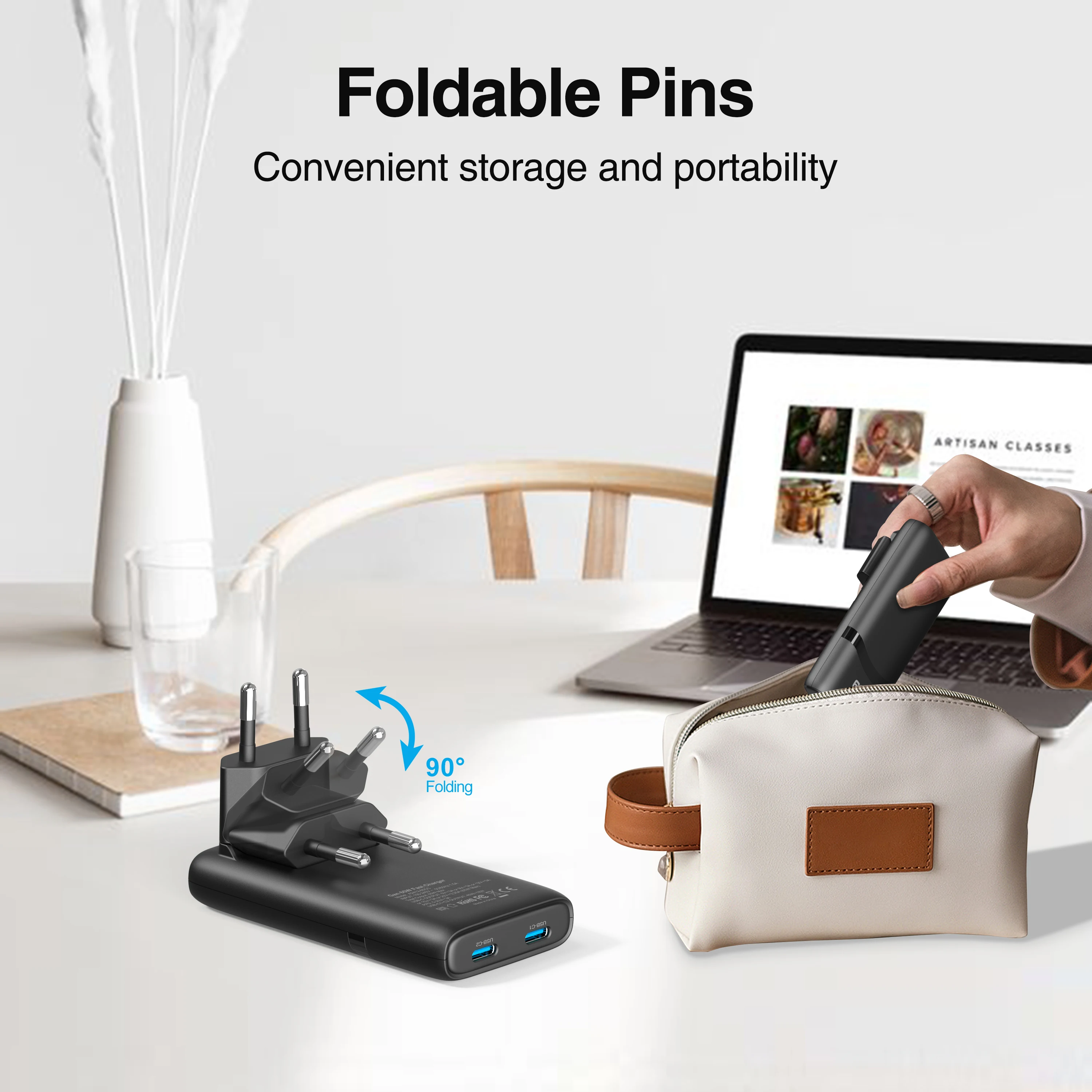 65W Dual Type-C GaN Fast Charger EU Foldable Plug PD QC Quick Charge Small Portable Power Brick for iPhone Samsung iPad Tablet - view 6