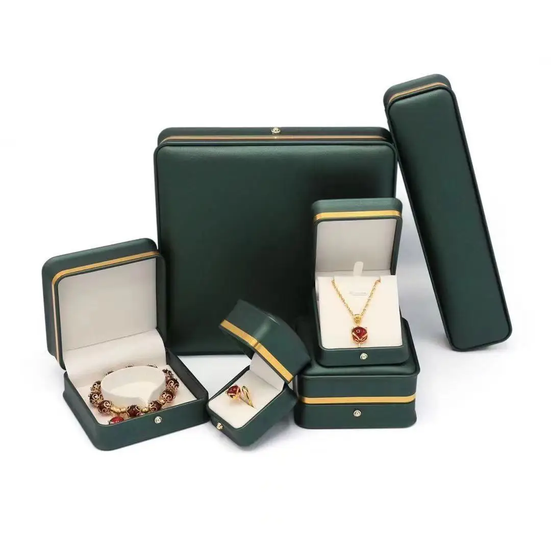 Quality Wedding Jewelry Storage Case Amazing Green Leather Ring Earrings Necklace Pendant Bracelet Storage Organizer Gift Box