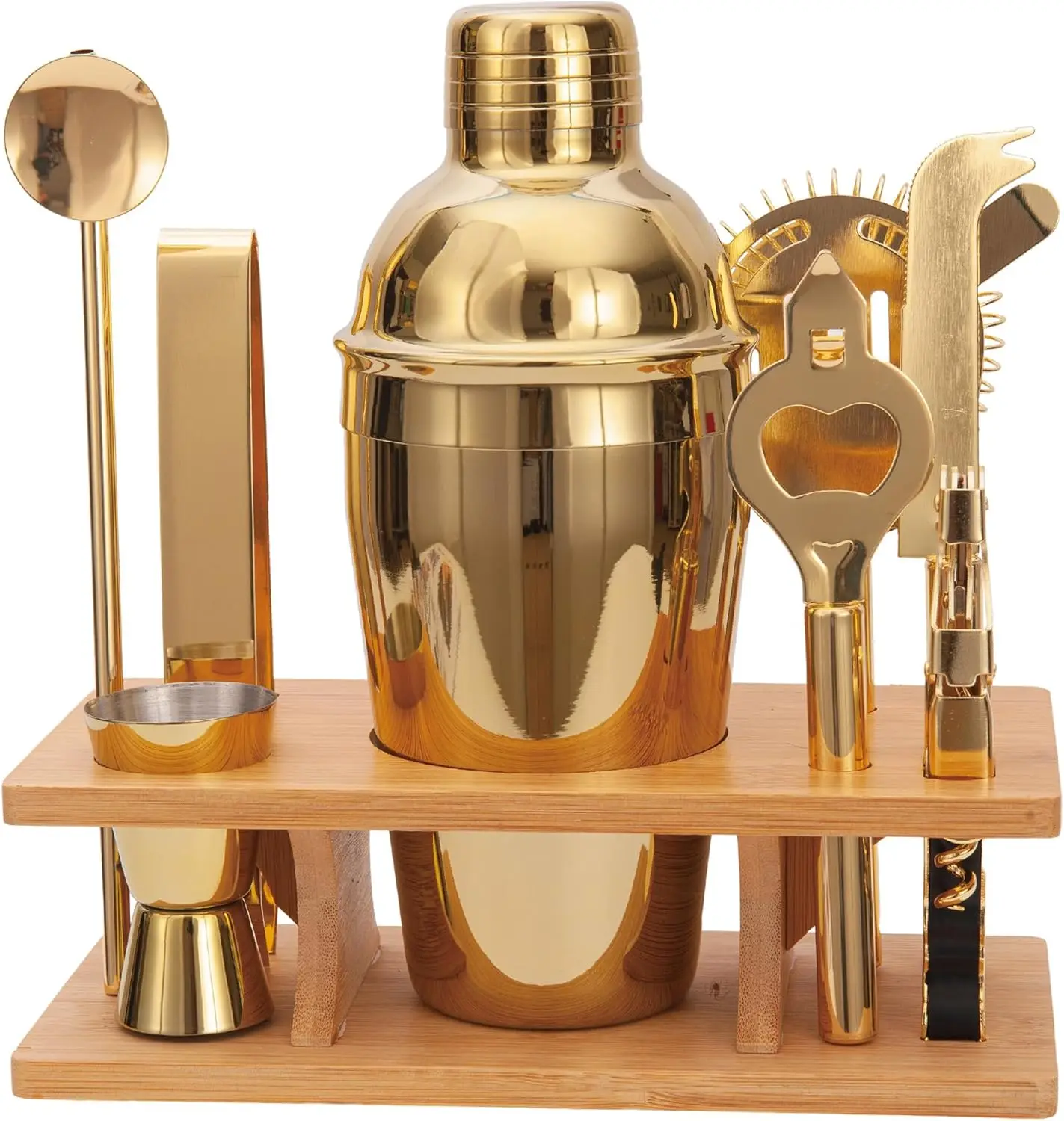 9Pcs Cocktail Shaker Set Bartending Kit, Gold Stainless Steel Bar Tools for Home & Travel, Zero-Leak Easy Clean