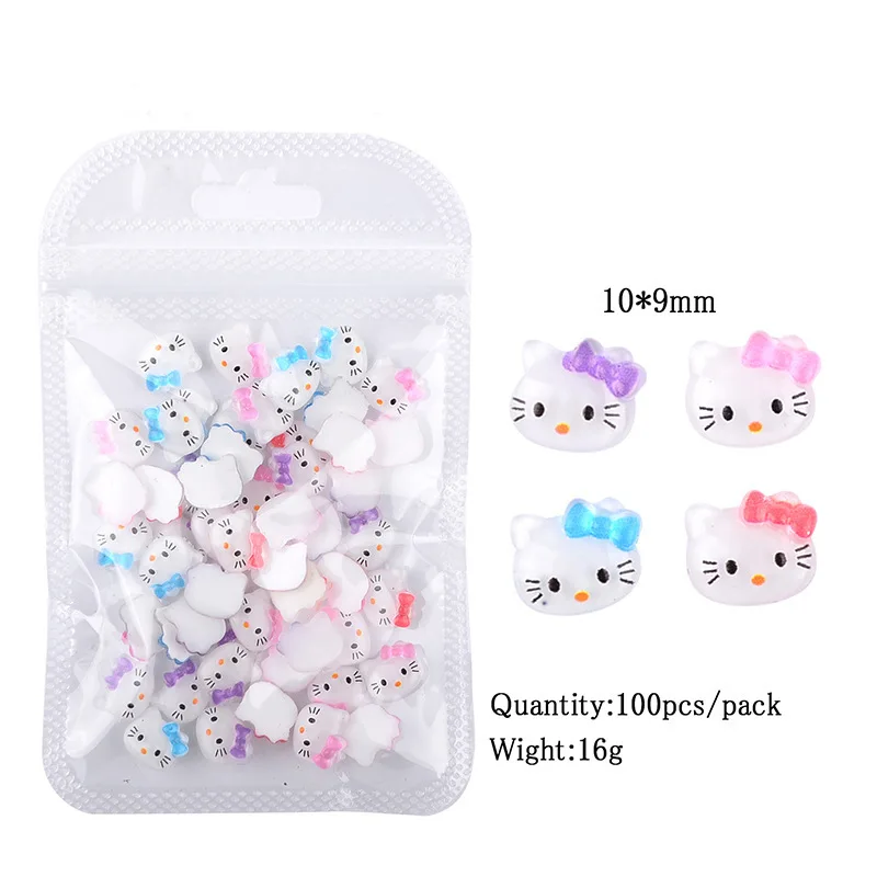 100 szt. Diy Charms do paznokci Hello Kitty Design stylizacja paznokci Mini cyrkonie płaskie kamienie do Manicure