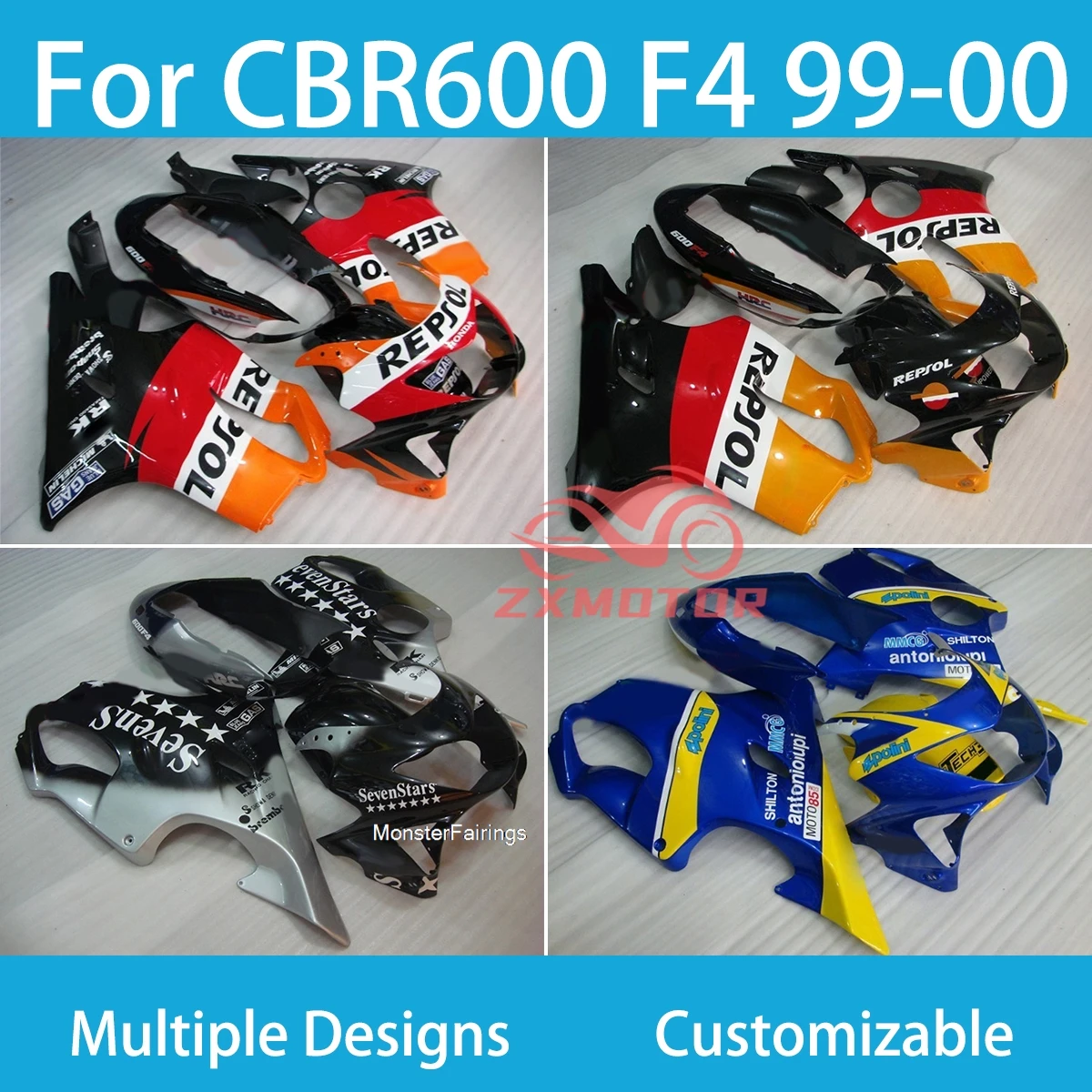 

Custom Pattern Fairing Fit Honda CBR600 F4 1999 2000 Blue Premium Injection Molded CBR600F4 99-00 Fairings