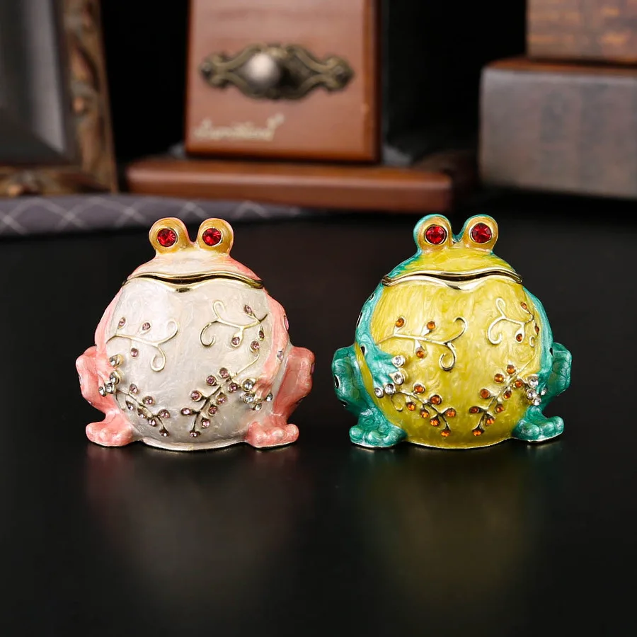 

Cute Mini Frog Trinket Box Metal Enameled Decorative Jewelry Organizer Ring & Earring Holder Home Decorative Keepsake Box