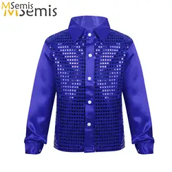 Kids Boys Girls Shining Sequins Jacket Waistcoat for Hip-hop Jazz Christmas Party Stage Performance Dance Costumes Clothes