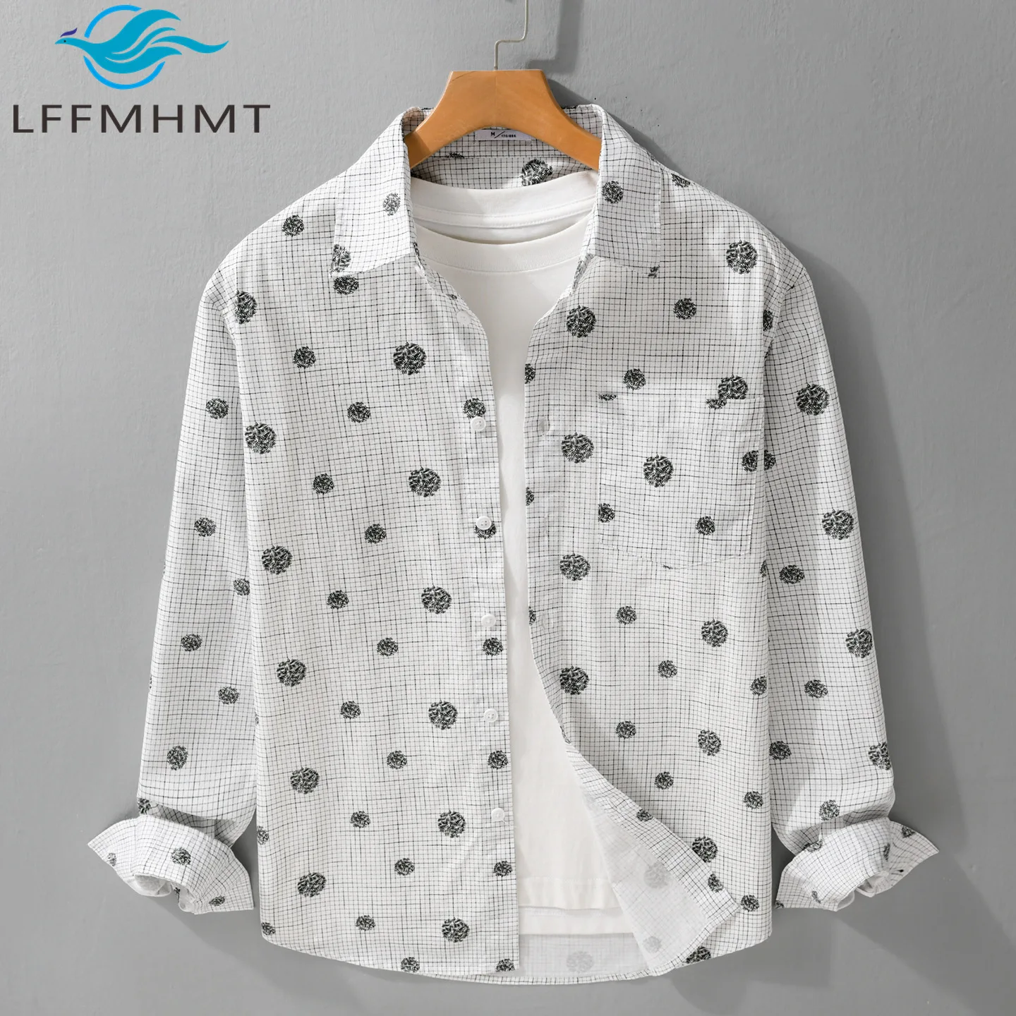 

Spring Fall Fashion Long-Sleeve Shirt for Men Japan Style Artistic Fun Print Soft Breathable 100% Cotton Good Quality Tops 6227