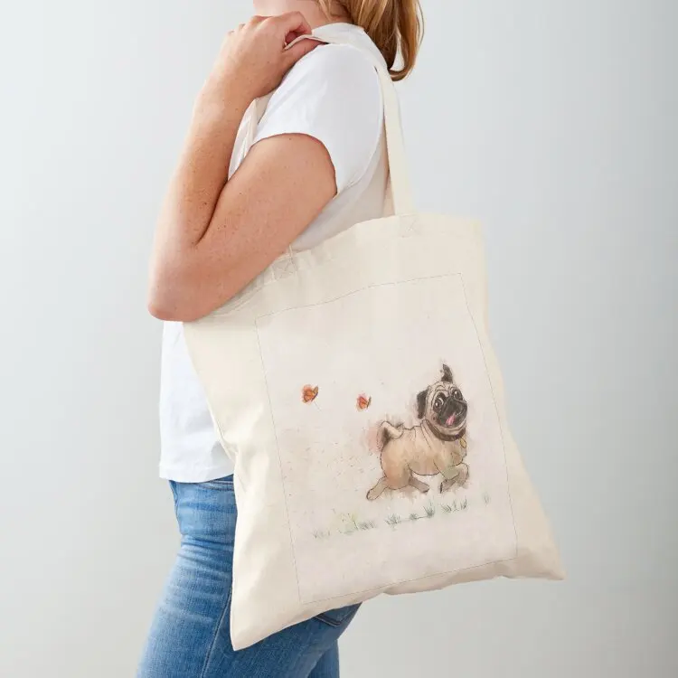 The Furminator Pug Watercolor Design in Beige Color Tote Bag canvas bags Women's tote bag shopper bags