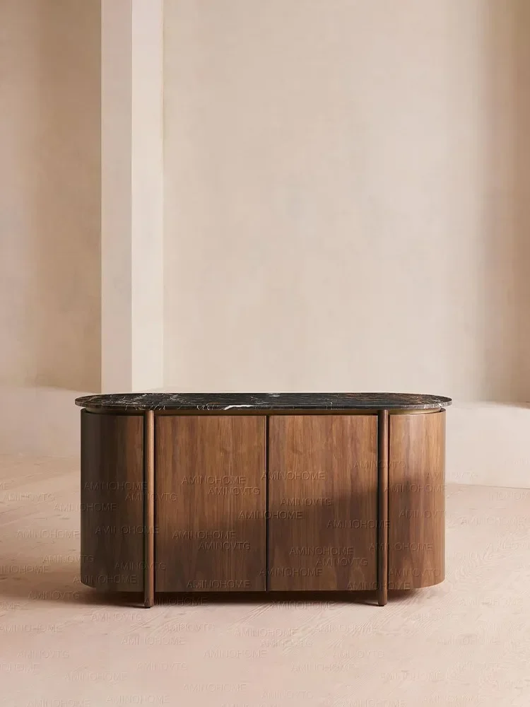 French Walnut Side Cabinet Slate Bedroom Audio Visual Cabinet TV Cabinet