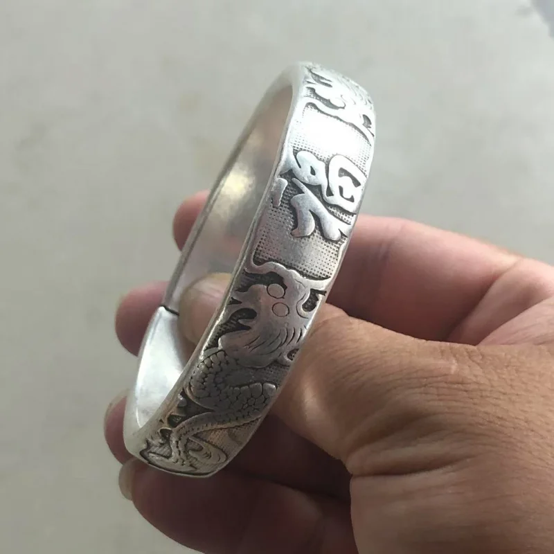 Ethnic Tibetan Miao Silver Hand Bracelet Vintage Style Jewelry Women Carved