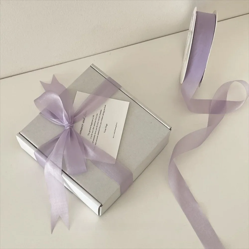 Translucent Chiffon Ribbons 2.5cm Width Solid Color Festival Gift Box Packing Ribbons DIY Handicraft Bowknot Hair Clip Ribbons