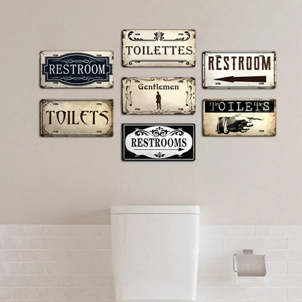 Vintage Restroom Metal Sign Plaque Metal Aluminum Plate for Bar Club Toilet Bathroom Restroom Toilettes Door Bar Club Cafe Decor