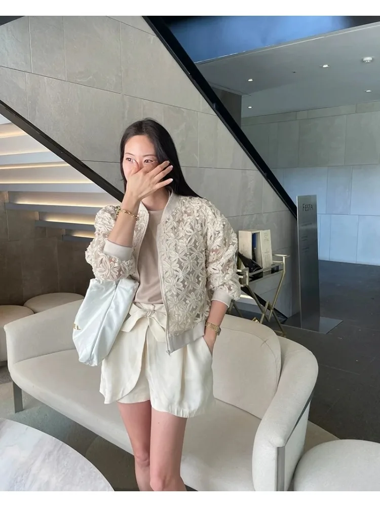 Trendy Loose Thin Outerwear Women Jacket New Spring Autumn Fashion Lace Top Casual Basic Coat Female Embroidery Clothes
