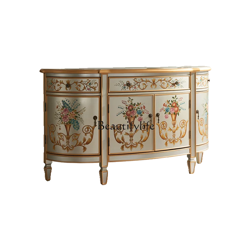 

American semicircular cabinet, living room painted dining side cabinet, solid wood entrance cabinet