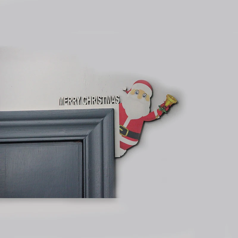 Moldura de porta de canto de natal de madeira decoração dos desenhos animados papai noel elk natal pinguim pingente feliz natal decoração para moldura da porta