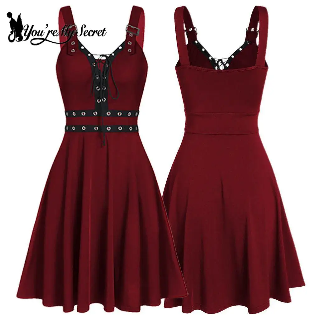 فستان أسود فاسق للنساء فستان الشمس نمط فاسق رداء القوطية زلة ثوب خمر القرون الوسطى الزي الربيع الشارع الشهير ملابس الصيف #3