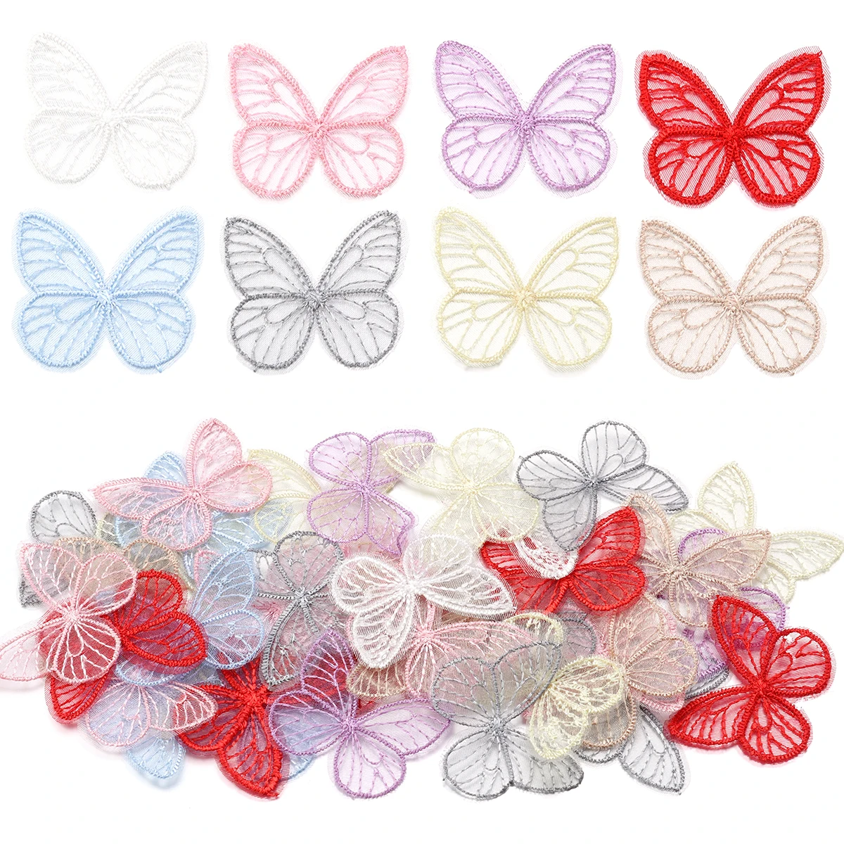 20pcs/lot 3.5x4.5cm Embroidered Mesh Butterfly Fabric Patches For DIY Craft Clothes Headwear Sewing Supplies Hair Accessories