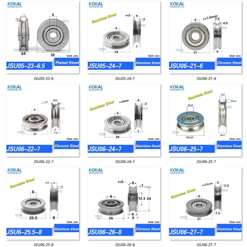 high quality non standard chrome steel GCR15 U groove guide wire track pulley rail bearing wheel steel bearing rollers 12-60mm